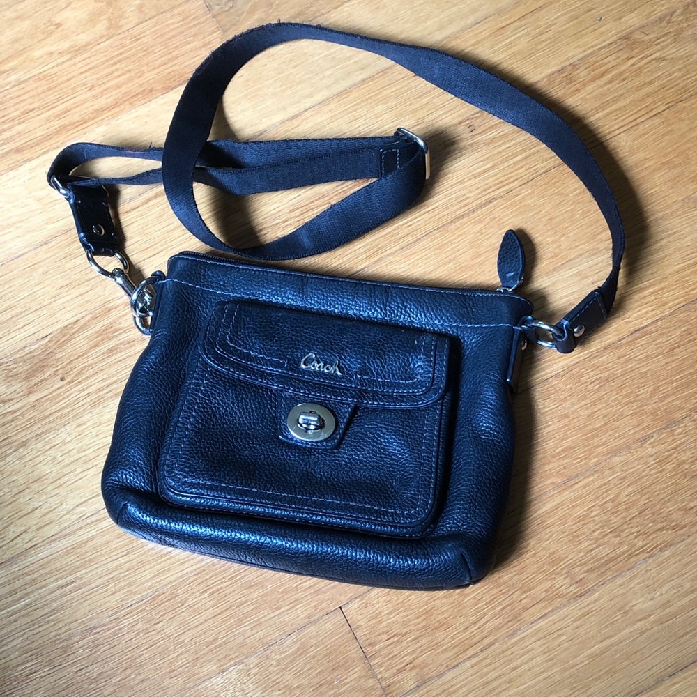 Coach Black Pebbled Leather Turn-Lock Crossbody